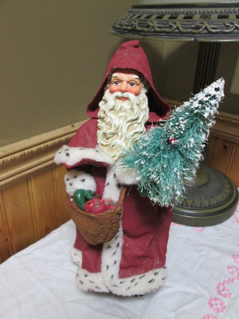 Vtg 1991 paper mache 10 in Impossible Dreams Clothnique Santa tree and sack